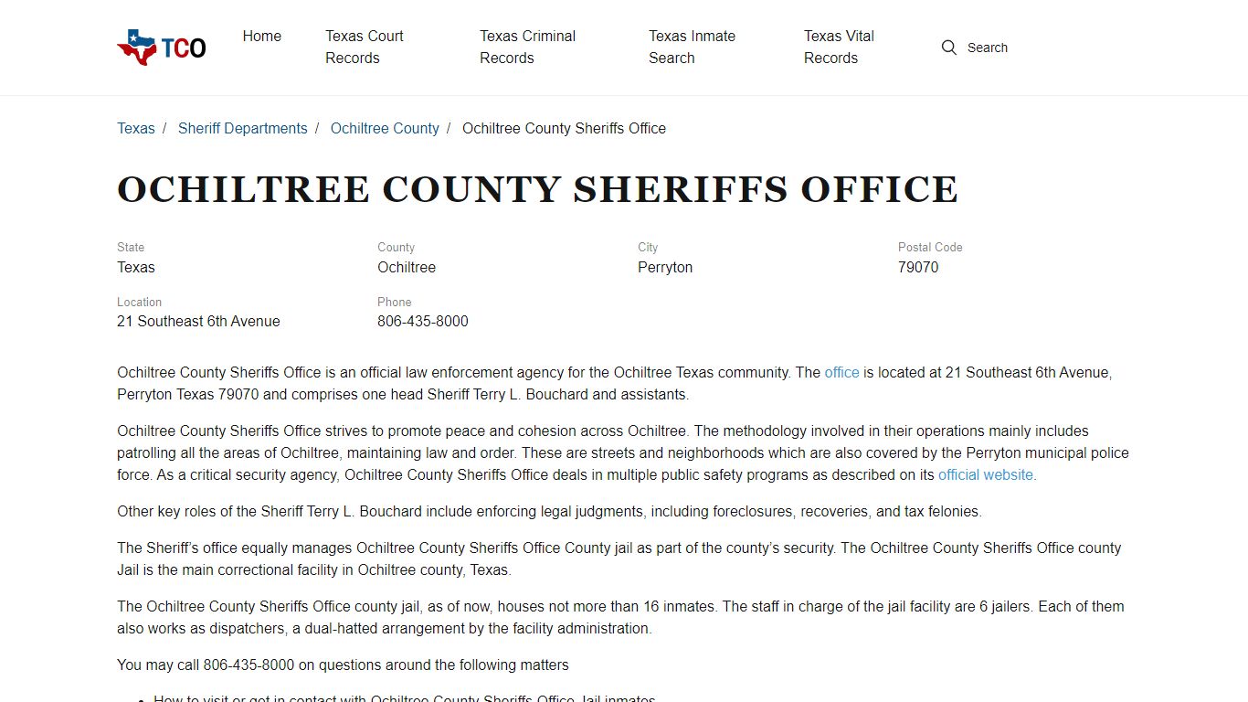 Ochiltree County Sheriffs Office - txcountyoffices.org